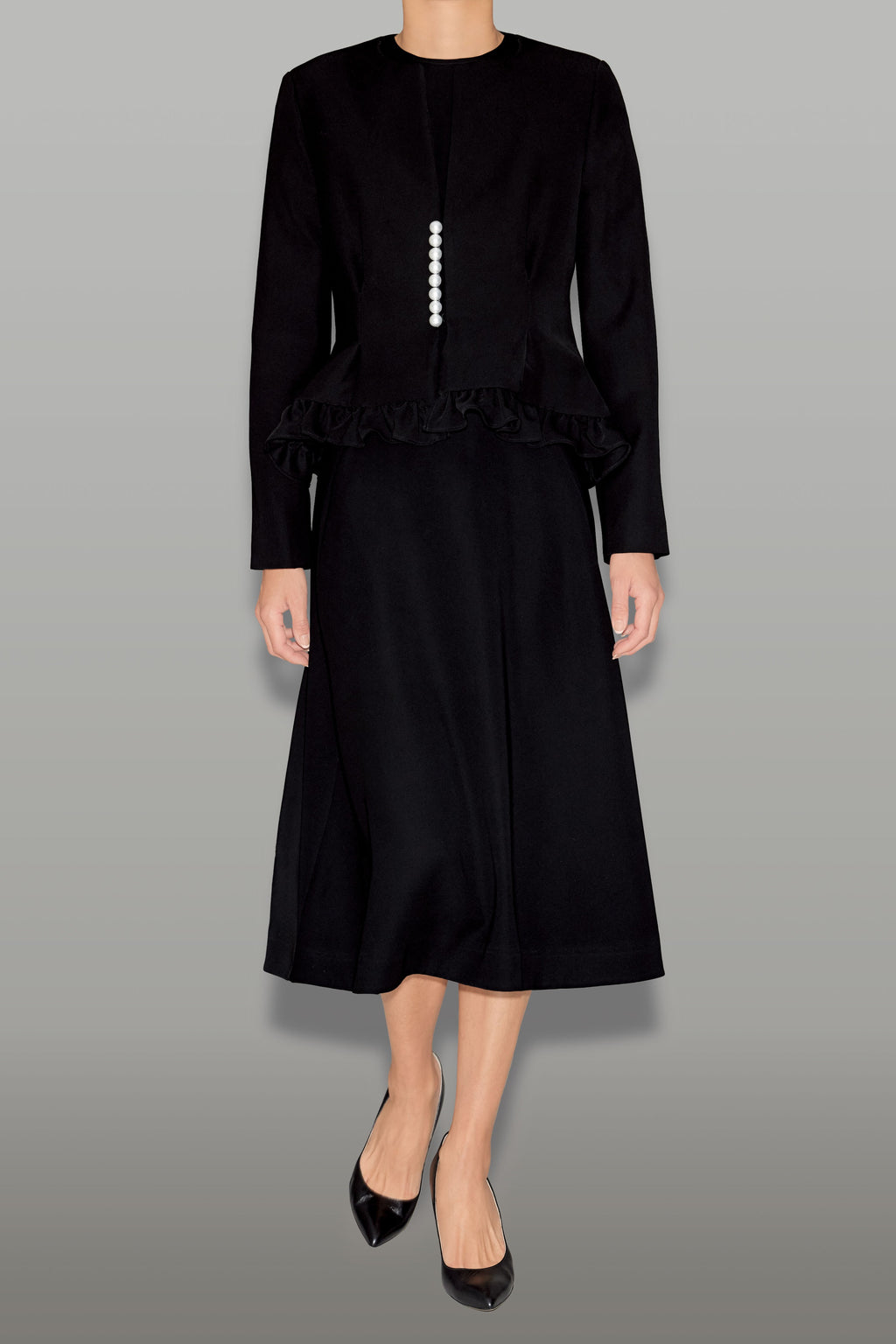 ノーカラーフリルパールジャケット – YOKO CHAN