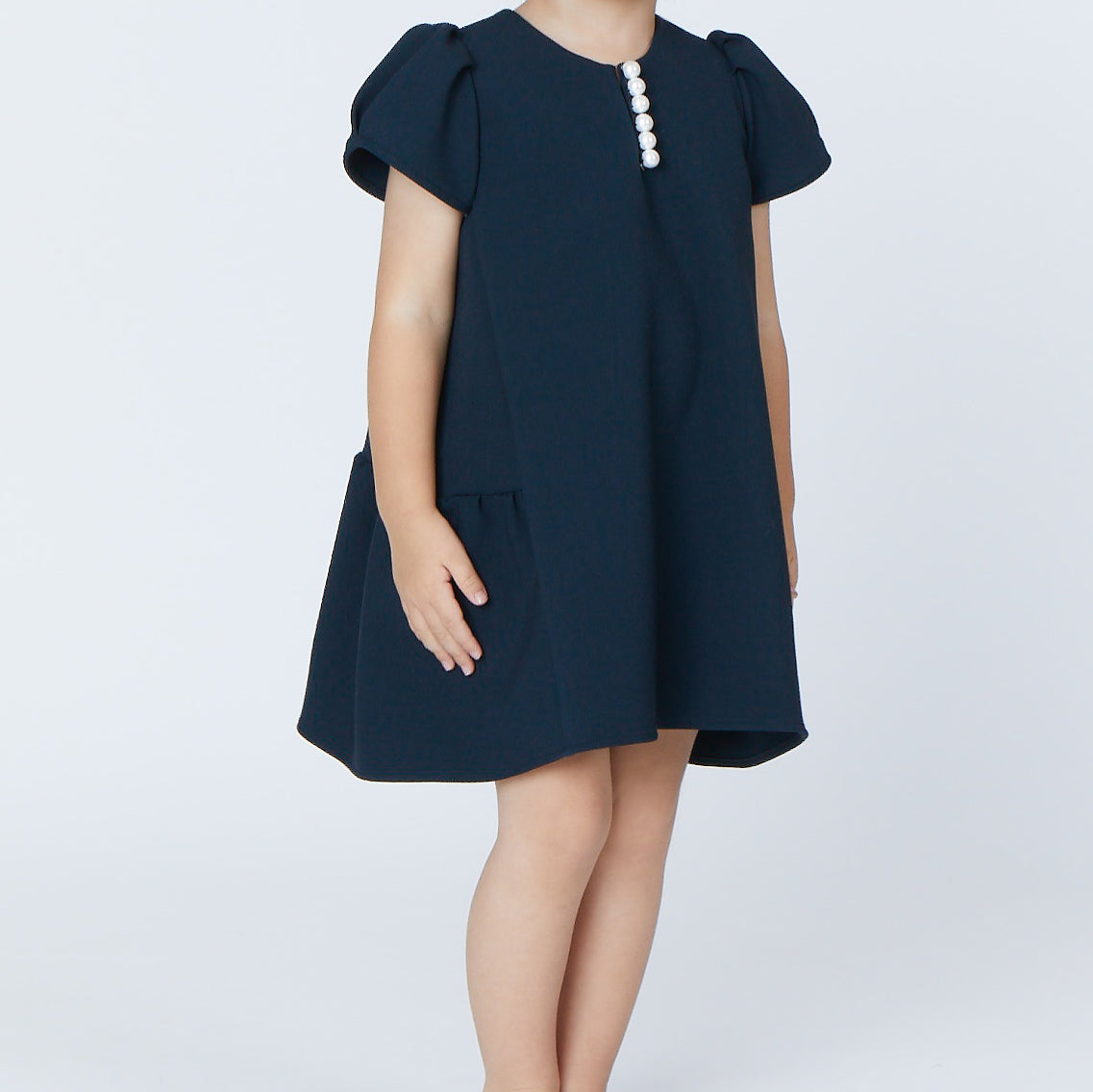 Puff sleeve back tiered pearl dress