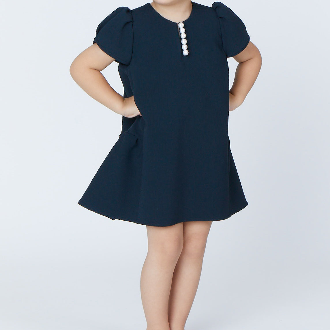 Puff sleeve back tiered pearl dress