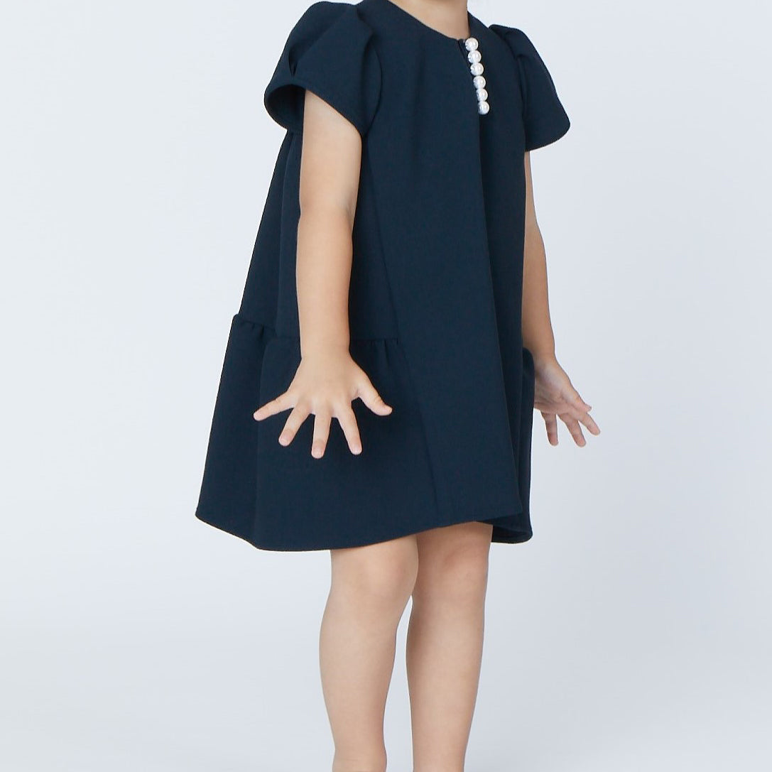 Puff sleeve back tiered pearl dress