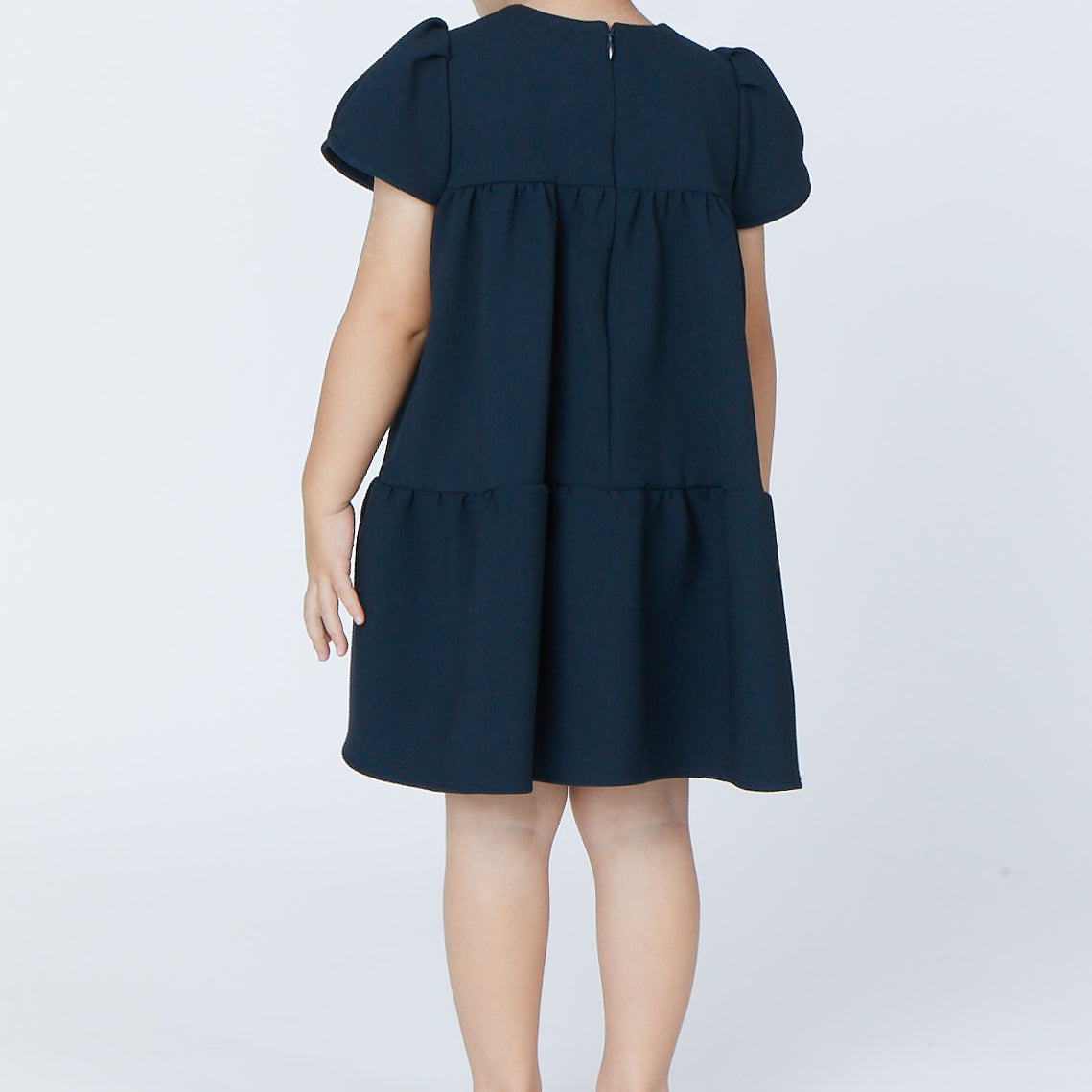 Puff sleeve back tiered pearl dress