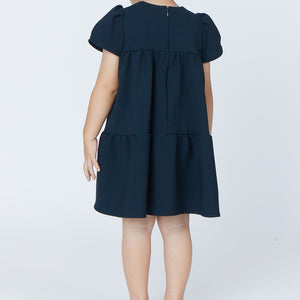 Puff sleeve back tiered pearl dress