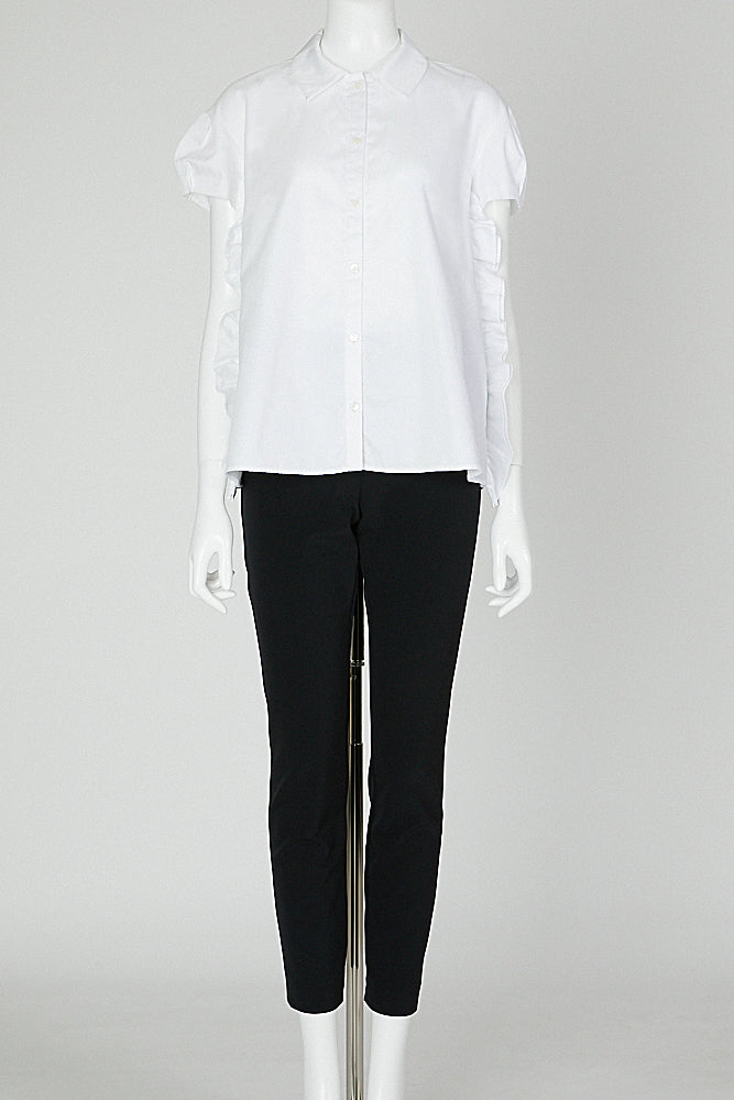 ショートスリーブサイドラッフルコットンブラウス