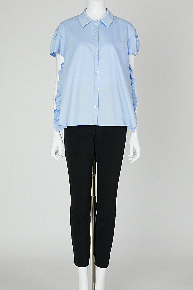 ショートスリーブサイドラッフルコットンブラウス