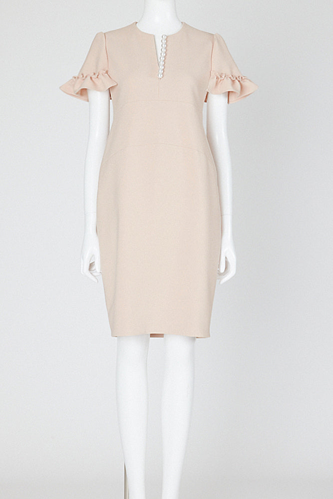 ギャザースリーブパールスリットラインドレス