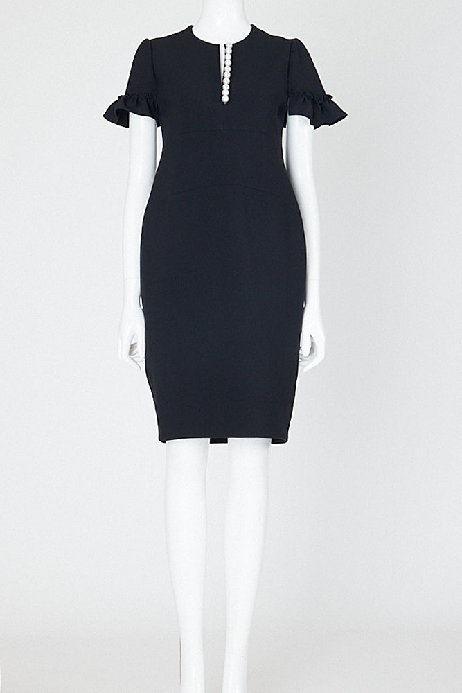 ギャザースリーブパールスリットラインドレス