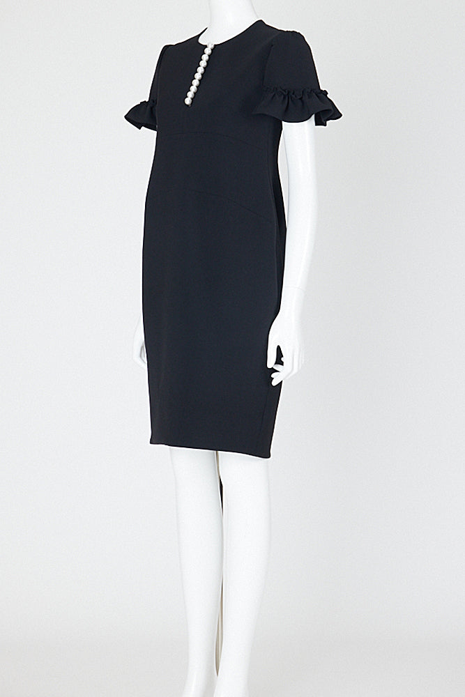 ギャザースリーブパールスリットラインドレス