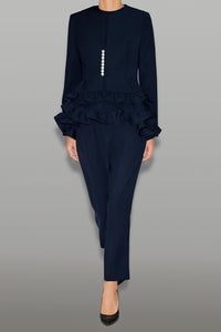 ノーカラーフリルパールジャケット – YOKO CHAN