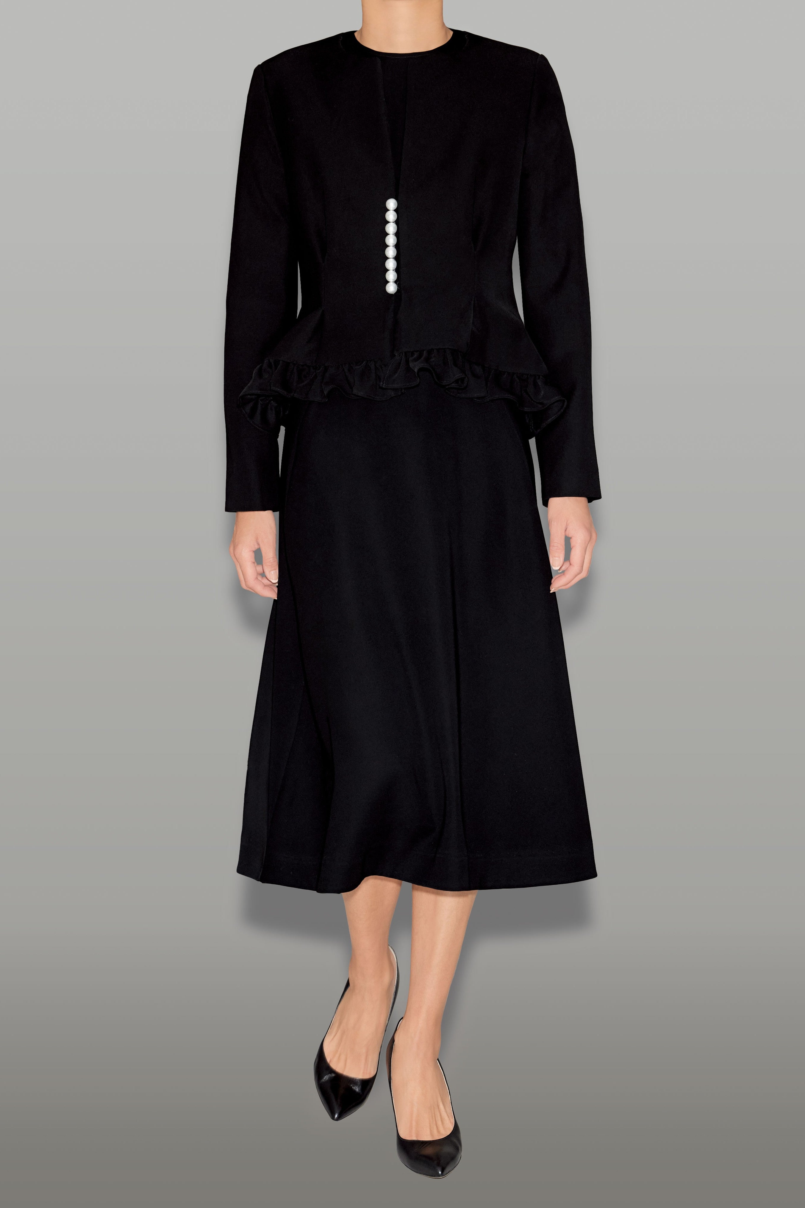 ノーカラーフリルパールジャケット – YOKO CHAN