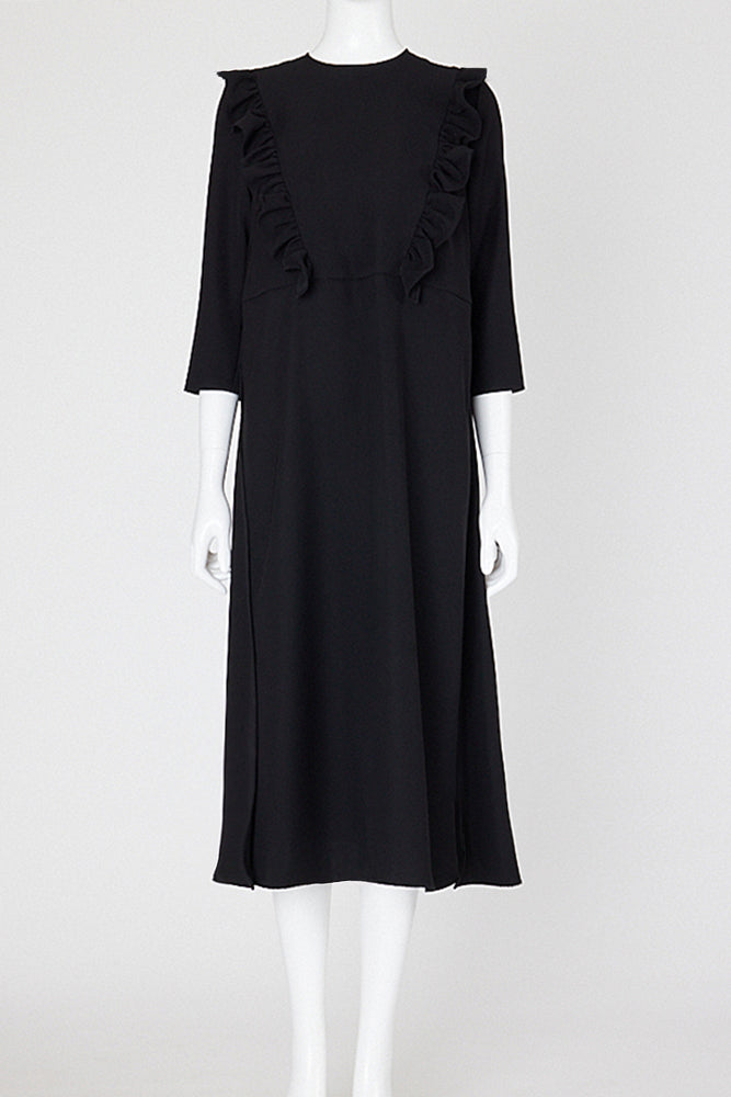ロングスリーブフロントフリルラインドレス