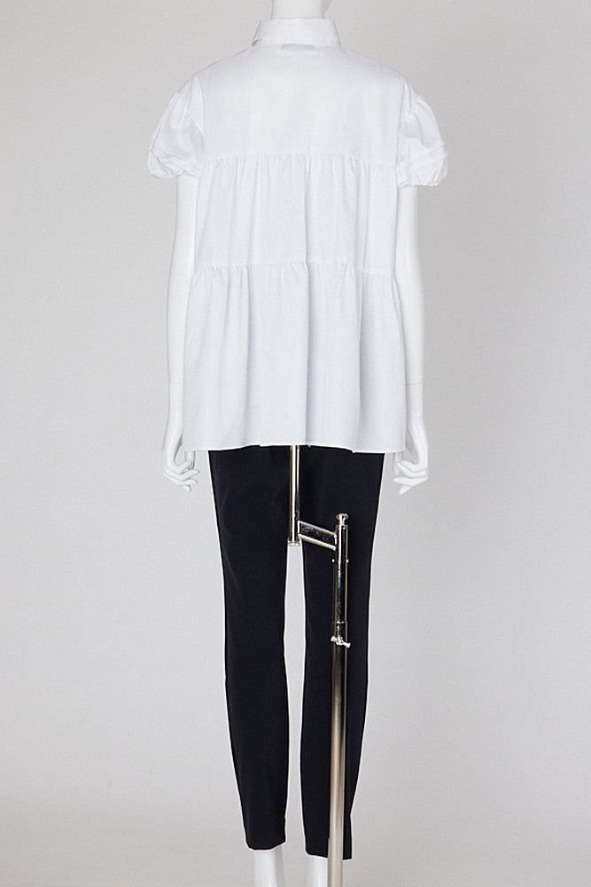 パフスリーブバックティアードオーバーサイズコットンブラウス