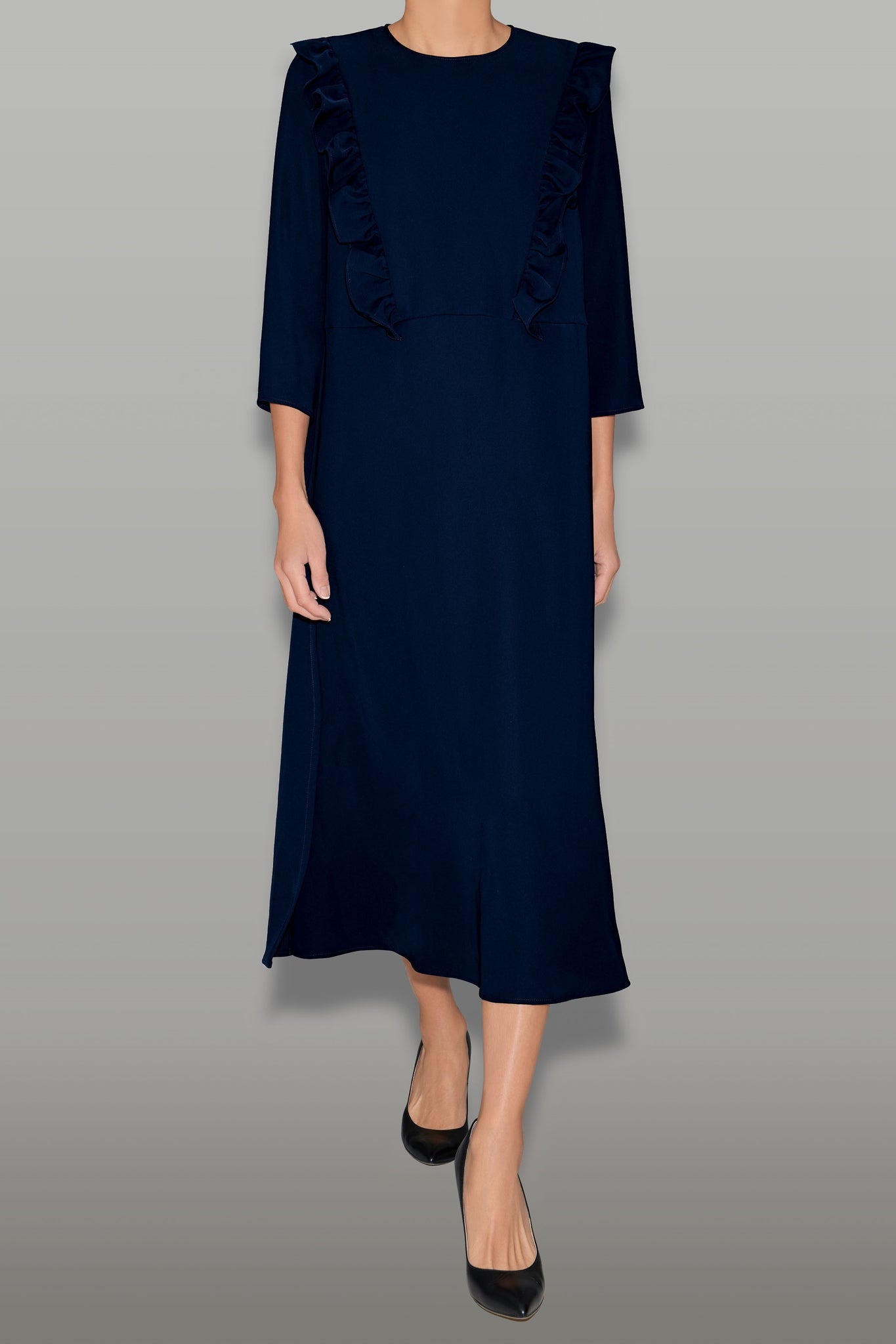 ロングスリーブフロントフリルラインドレス