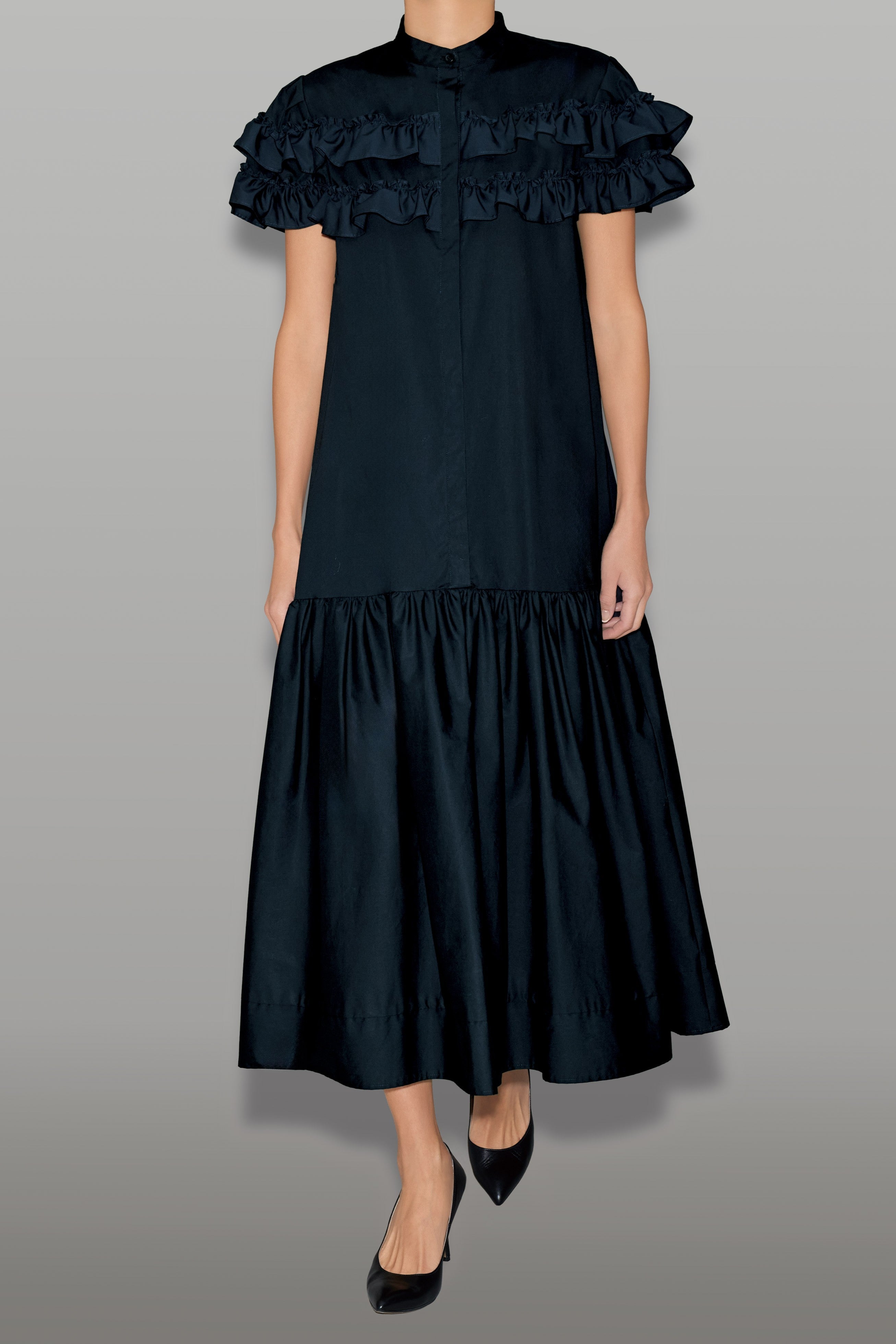 フロントティアードフリルコットンミディドレス – YOKO CHAN