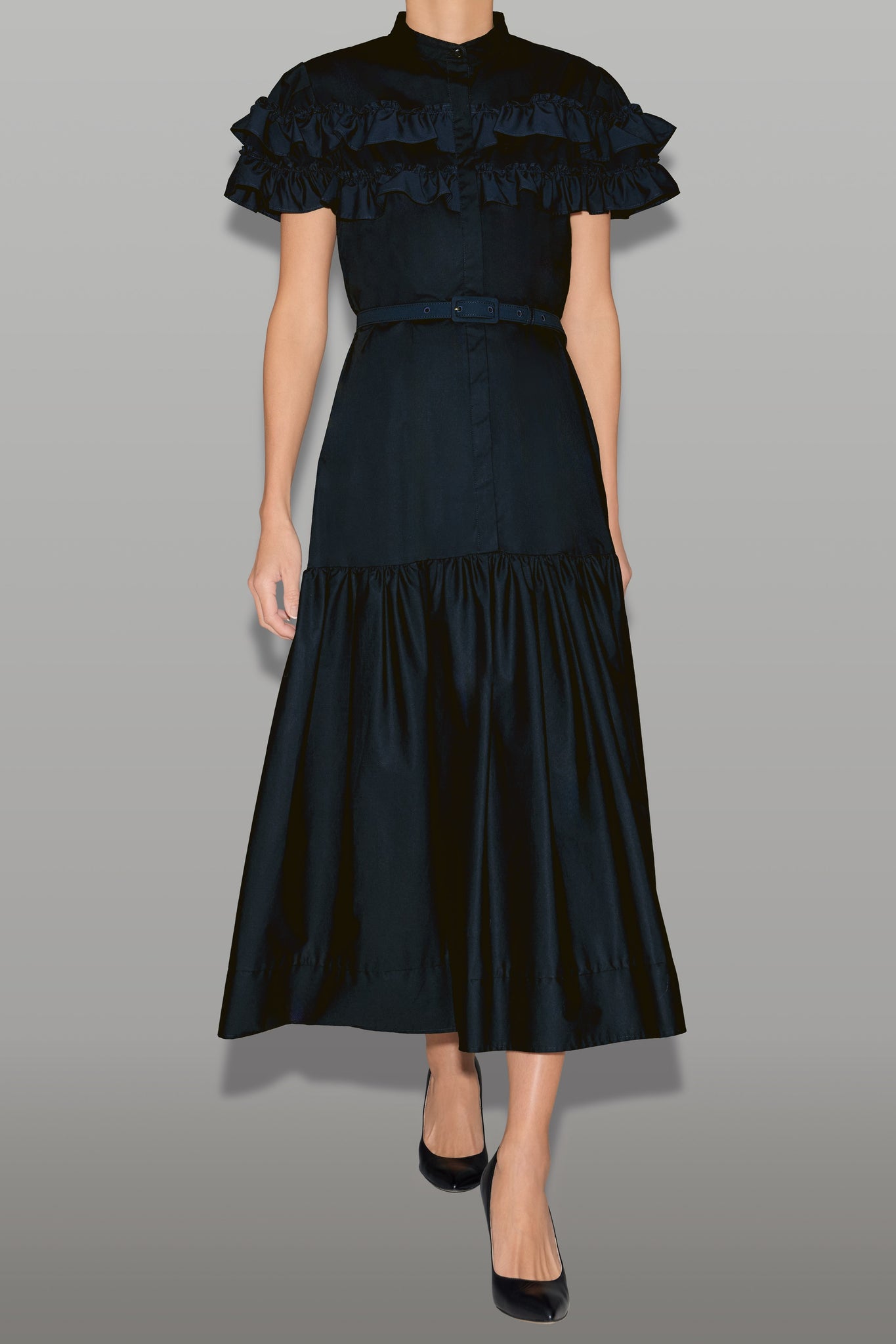 フロントティアードフリルコットンミディドレス – YOKO CHAN