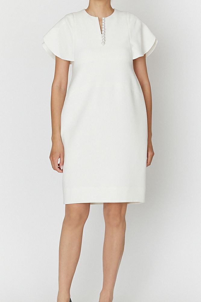 Flare sleeve pearl slit line dress