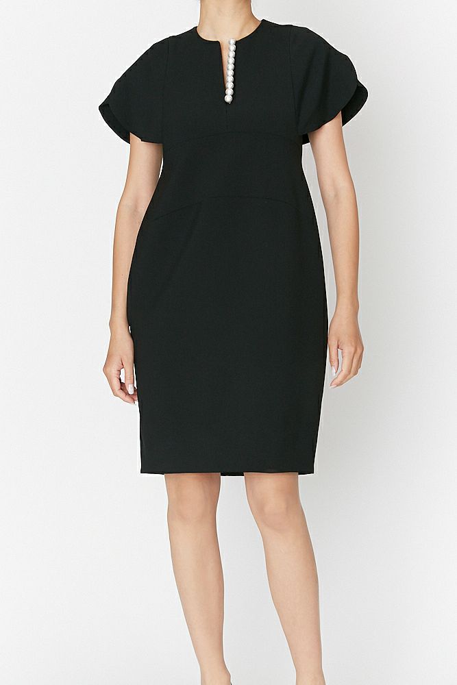 Flare sleeve pearl slit line dress