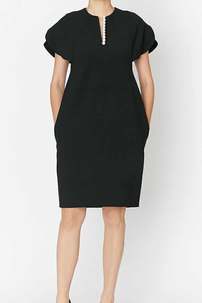 Flare sleeve pearl slit line dress