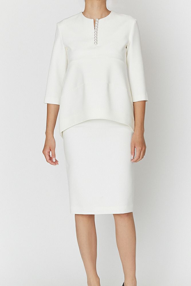 Long sleeve pearl slit line blouse
